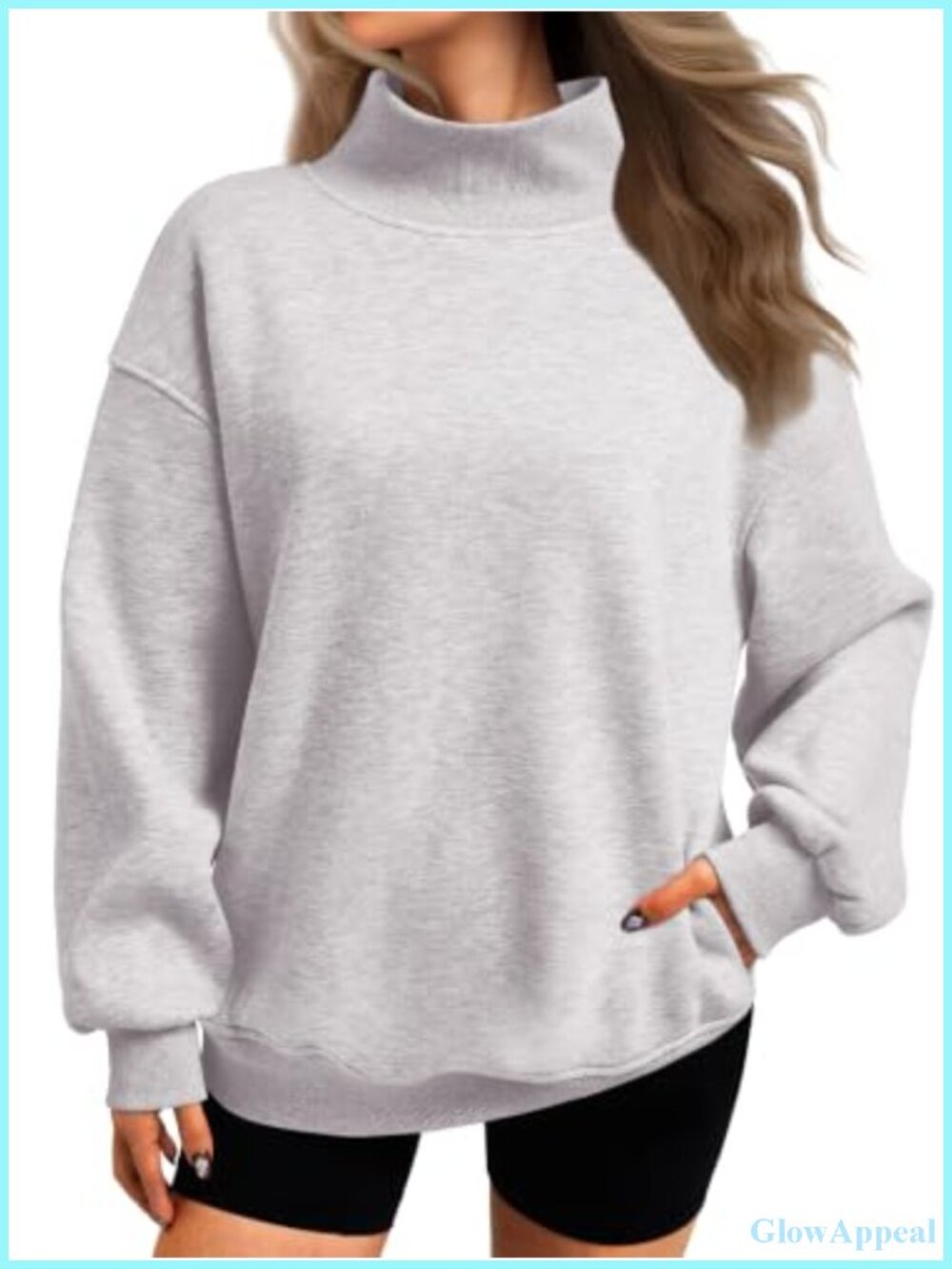 Oversized Mock Neck Sweatshirt Cotton Fleece Pullover Drop Shoulder